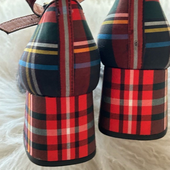 J Crew Red Plaid Pump Celia Tartan Block Heel Shoe w/ Ankle Strap Sz 6 - Picture 6 of 10